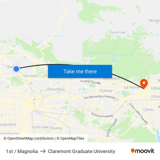 1st / Magnolia to Claremont Graduate University map