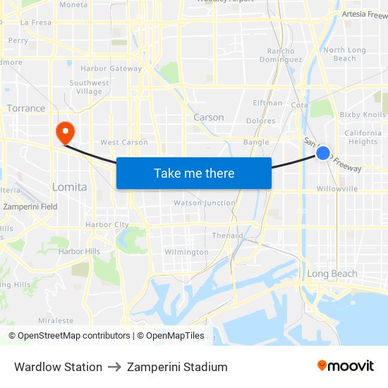 Wardlow Station to Zamperini Stadium map