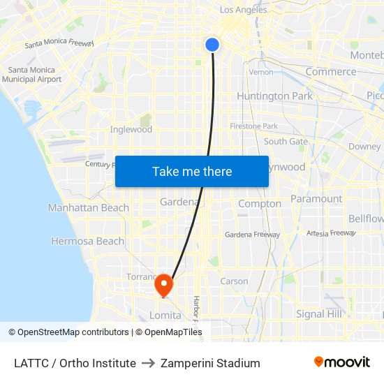 LATTC / Ortho Institute to Zamperini Stadium map