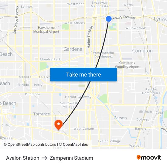 Avalon Station to Zamperini Stadium map