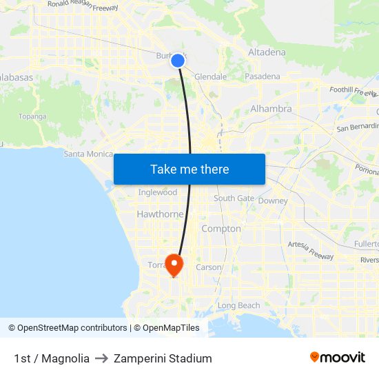 1st / Magnolia to Zamperini Stadium map