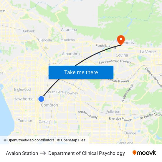 Avalon Station to Department of Clinical Psychology map