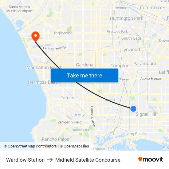 Wardlow Station to Midfield Satellite Concourse map