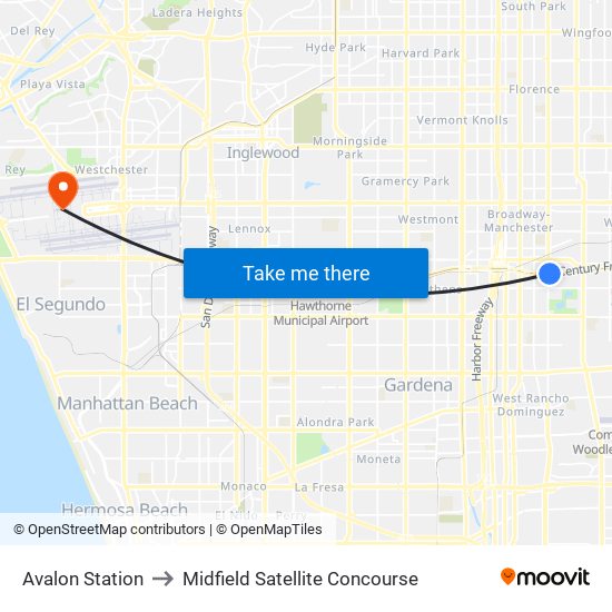 Avalon Station to Midfield Satellite Concourse map