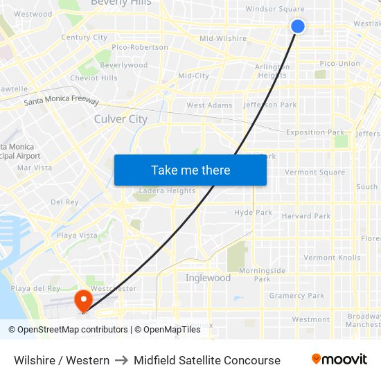 Wilshire / Western to Midfield Satellite Concourse map