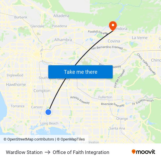 Wardlow Station to Office of Faith Integration map