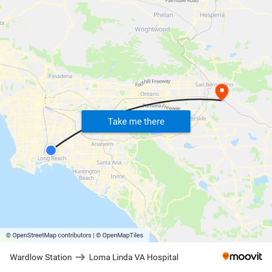 Wardlow Station to Loma Linda VA Hospital map