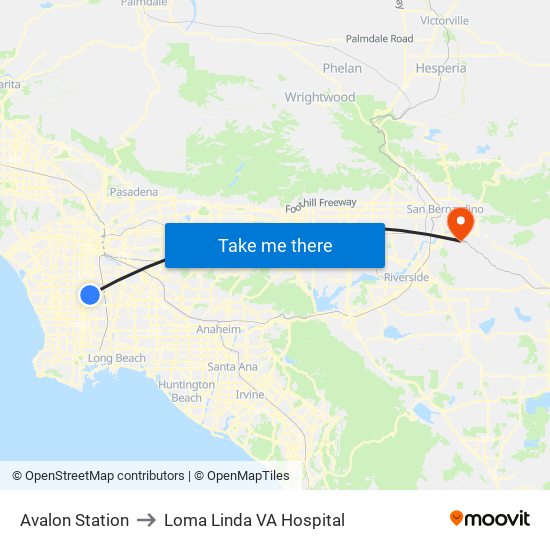 Avalon Station to Loma Linda VA Hospital map