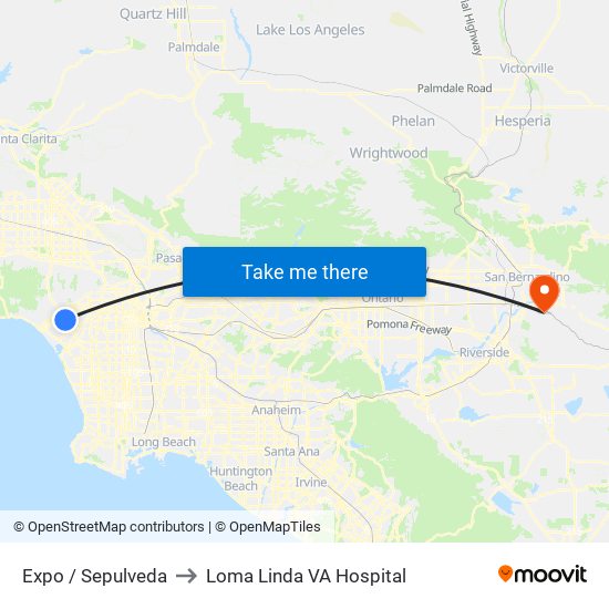 Expo / Sepulveda to Loma Linda VA Hospital map