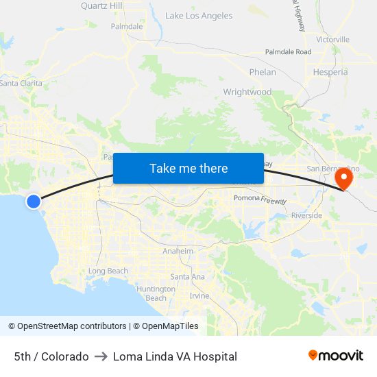 5th / Colorado to Loma Linda VA Hospital map