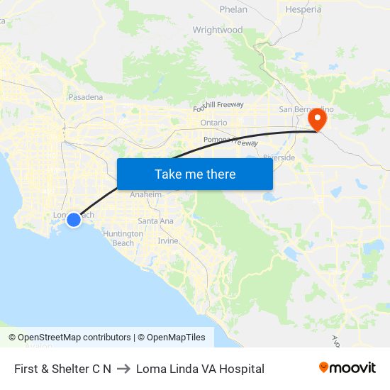 First & Shelter C N to Loma Linda VA Hospital map