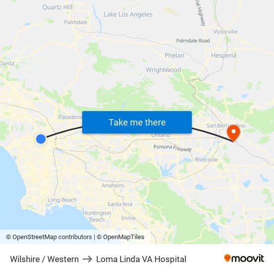 Wilshire / Western to Loma Linda VA Hospital map