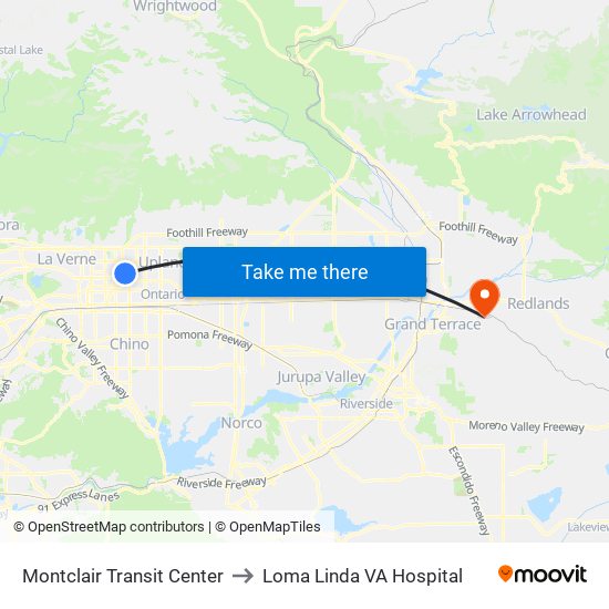 Montclair Transit Center to Loma Linda VA Hospital map