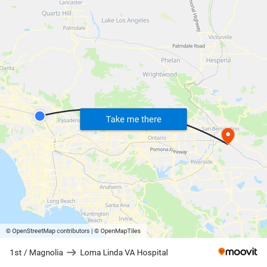 1st / Magnolia to Loma Linda VA Hospital map