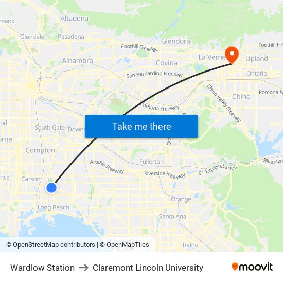 Wardlow Station to Claremont Lincoln University map