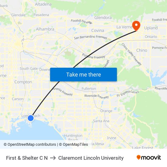 First & Shelter C N to Claremont Lincoln University map