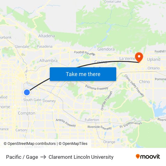 Pacific / Gage to Claremont Lincoln University map