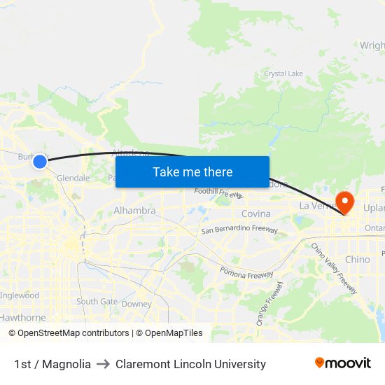 1st / Magnolia to Claremont Lincoln University map