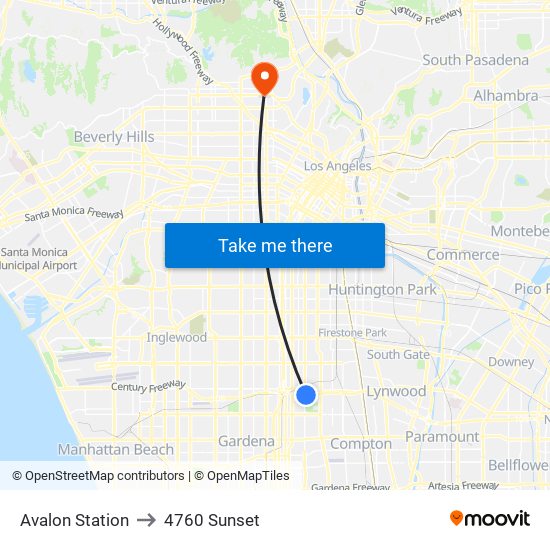 Avalon Station to 4760 Sunset map