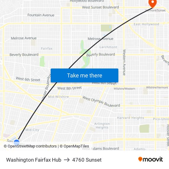 Washington Fairfax Hub to 4760 Sunset map