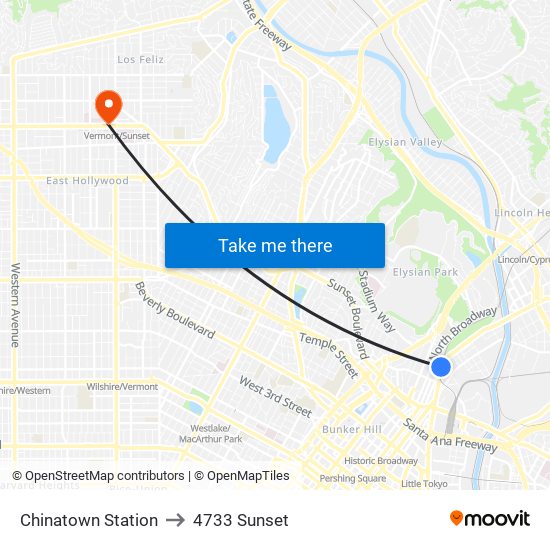 Chinatown Station to 4733 Sunset map