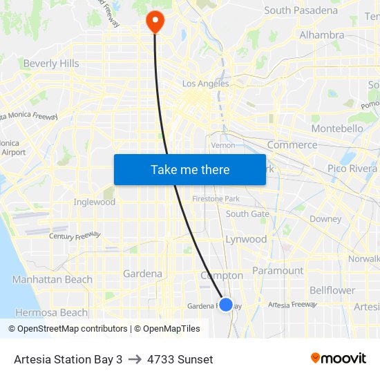 Artesia Station Bay 3 to 4733 Sunset map