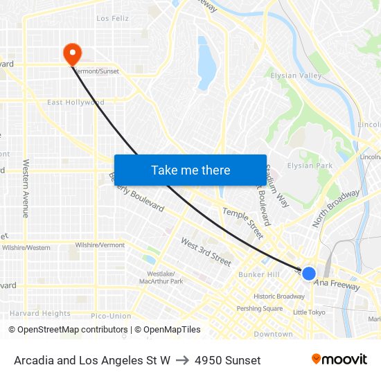 Arcadia and Los Angeles St W to 4950 Sunset map