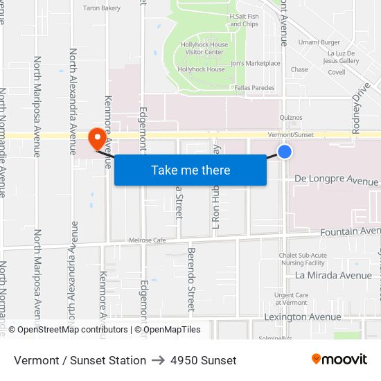 Vermont / Sunset Station to 4950 Sunset map