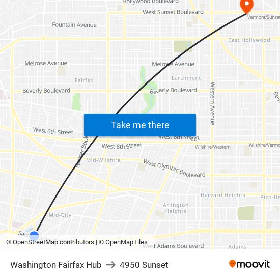 Washington Fairfax Hub to 4950 Sunset map