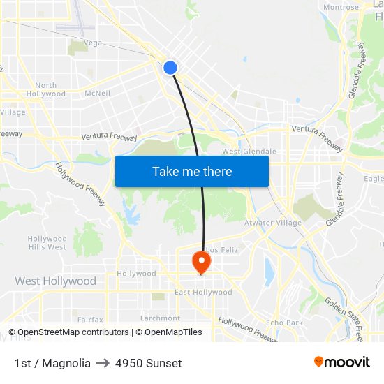 1st / Magnolia to 4950 Sunset map