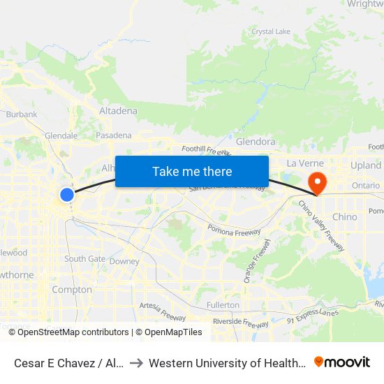 Cesar E Chavez / Alameda to Western University of Health Sciences map