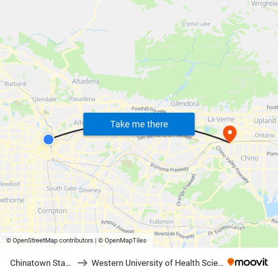 Chinatown Station to Western University of Health Sciences map