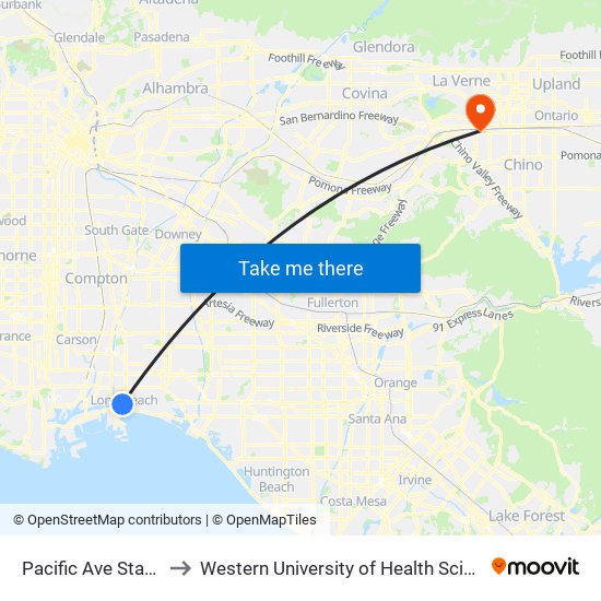 Pacific Ave Station to Western University of Health Sciences map