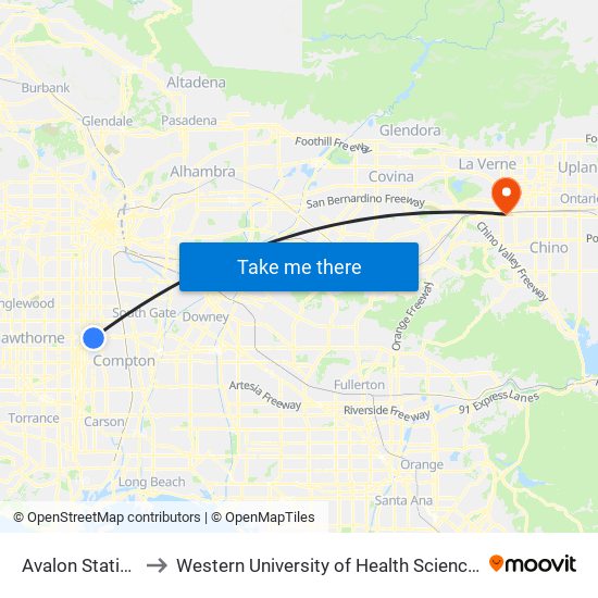 Avalon Station to Western University of Health Sciences map