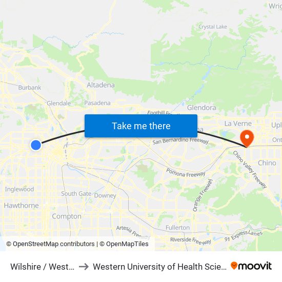 Wilshire / Western to Western University of Health Sciences map