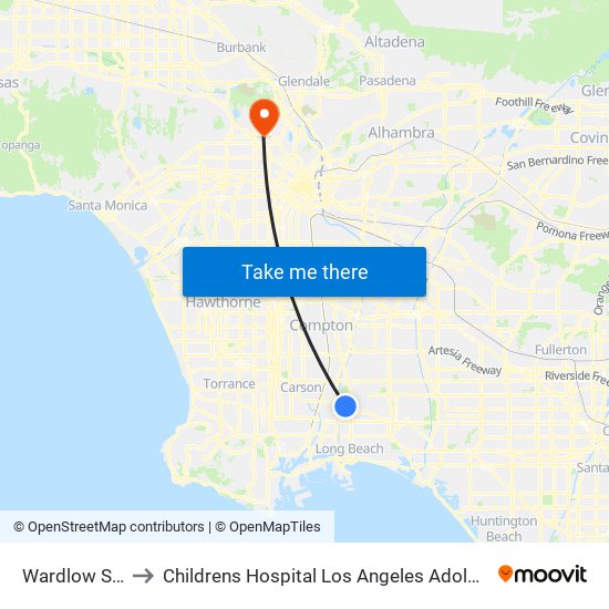 Wardlow Station to Childrens Hospital Los Angeles Adolescent Medicine map