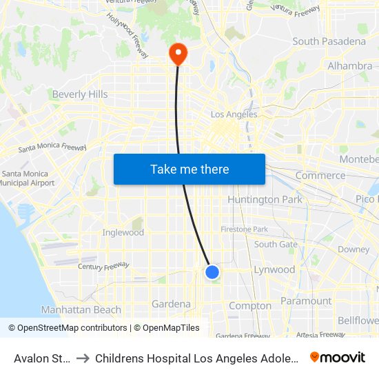 Avalon Station to Childrens Hospital Los Angeles Adolescent Medicine map