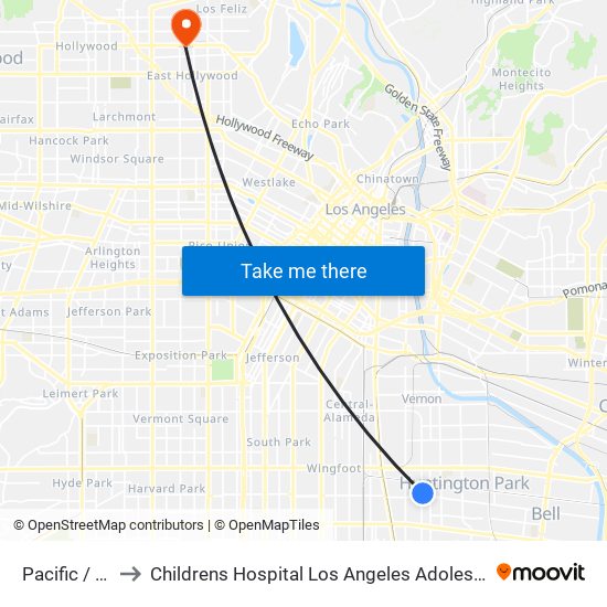 Pacific / Gage to Childrens Hospital Los Angeles Adolescent Medicine map