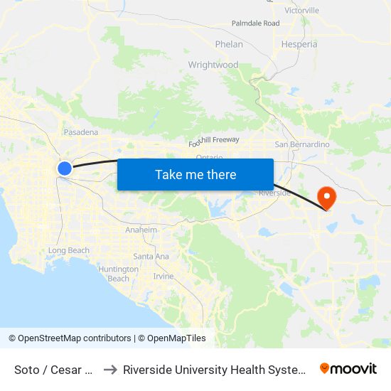 Soto / Cesar E Chavez to Riverside  University Health System Medical Center map