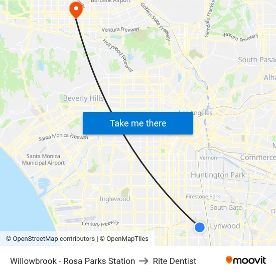 Willowbrook - Rosa Parks Station to Rite Dentist map