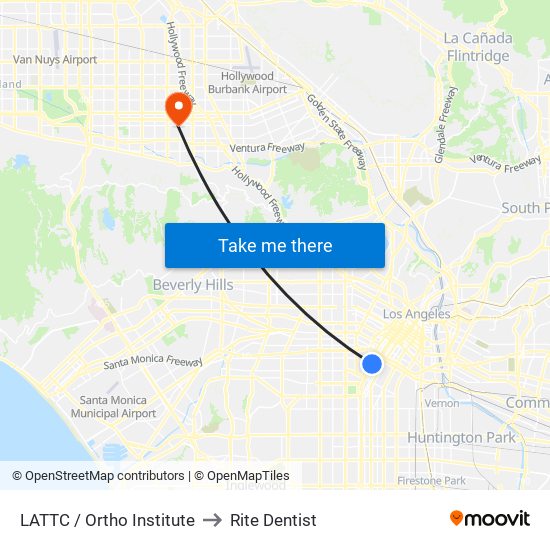 LATTC / Ortho Institute to Rite Dentist map