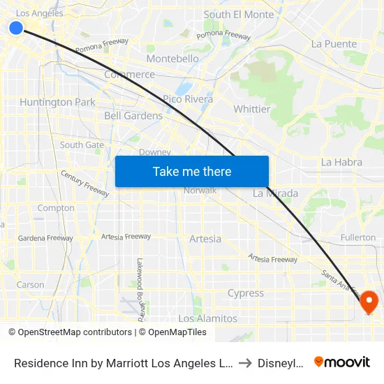 Residence Inn by Marriott Los Angeles L A LIVE to Disneyland map