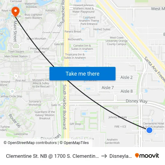 Clementine St. NB @ 1700 S. Clementine St. to Disneyland map