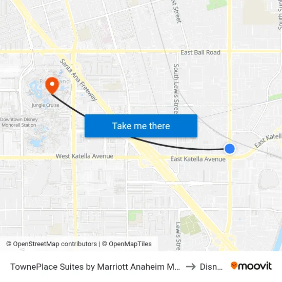 TownePlace Suites by Marriott Anaheim Maingate Near Angel Stadium to Disneyland map