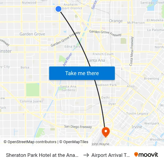 Sheraton Park Hotel At The Anaheim Resort to Airport Arrival Terminal map