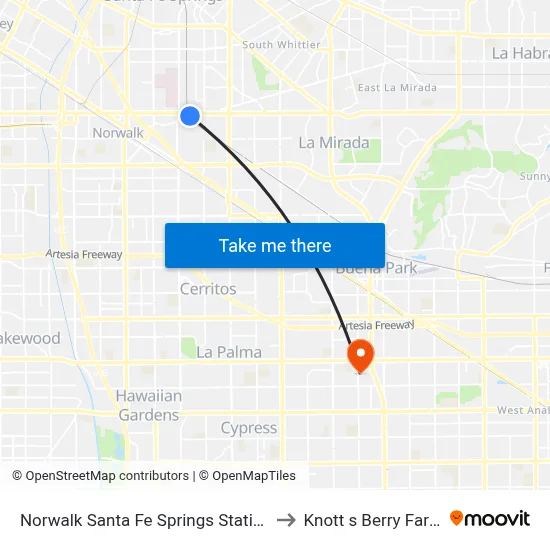 Norwalk Santa Fe Springs Station to Knott s Berry Farm map