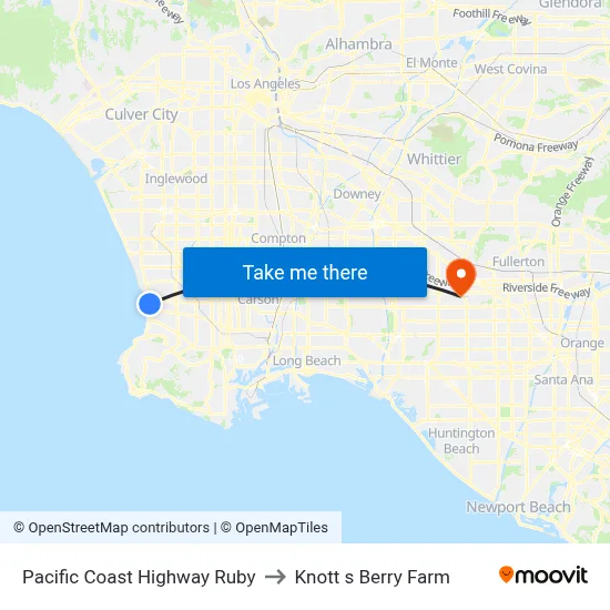 Pacific Coast Highway Ruby to Knott s Berry Farm map