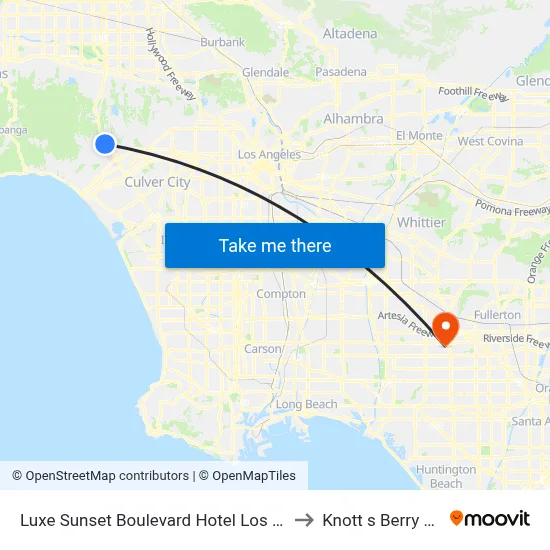 Luxe Sunset Boulevard Hotel Los Angeles to Knott s Berry Farm map