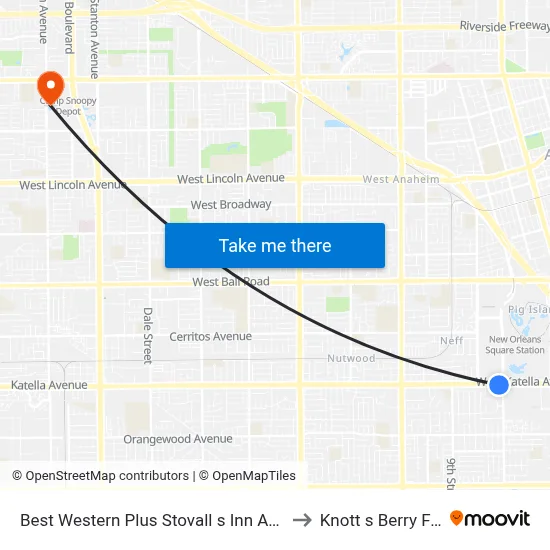 Best Western Plus Stovall s Inn Anaheim to Knott s Berry Farm map