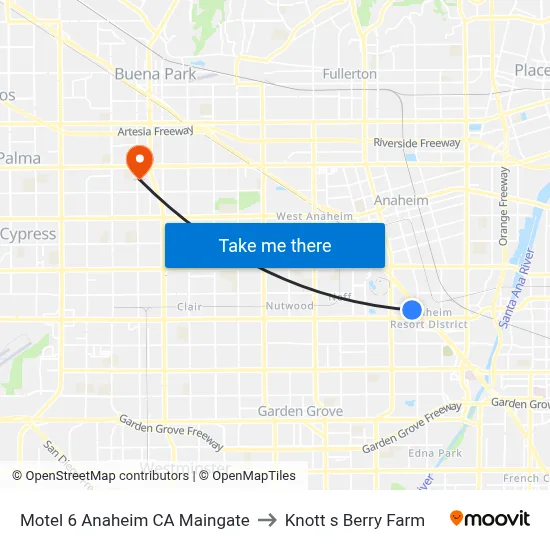 Motel 6 Anaheim CA Maingate to Knott s Berry Farm map